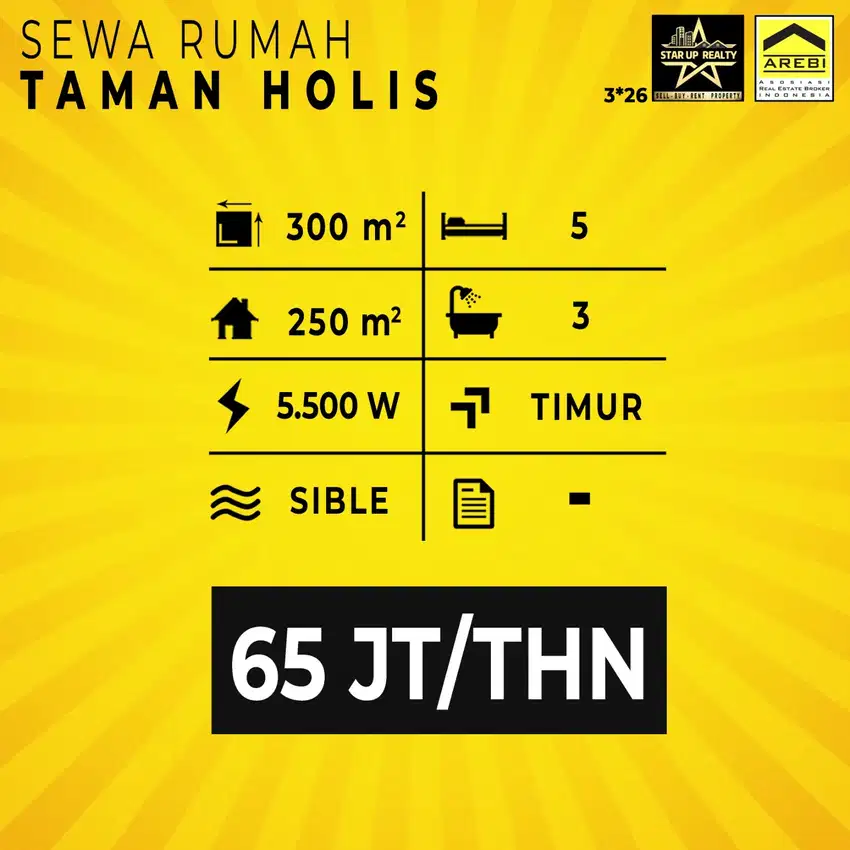 65 jt per tahun Disewa Rumah THI taman holis indah lt 300 lb 250