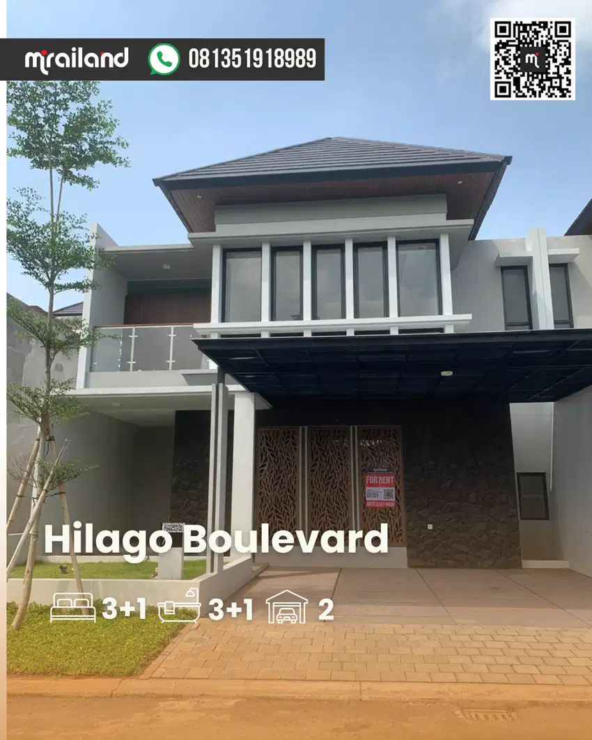 Disewakan/Dikontrakan Rumah 2 Lantai di Hilago Boulevard BSB City