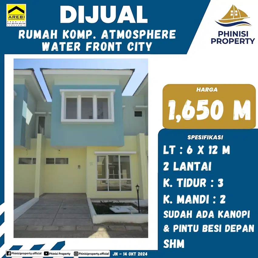 DIJUAL RUMAH KOMPLEKS ATMOSPHERE WATER FRONT CITY TANJUNG BUNGA