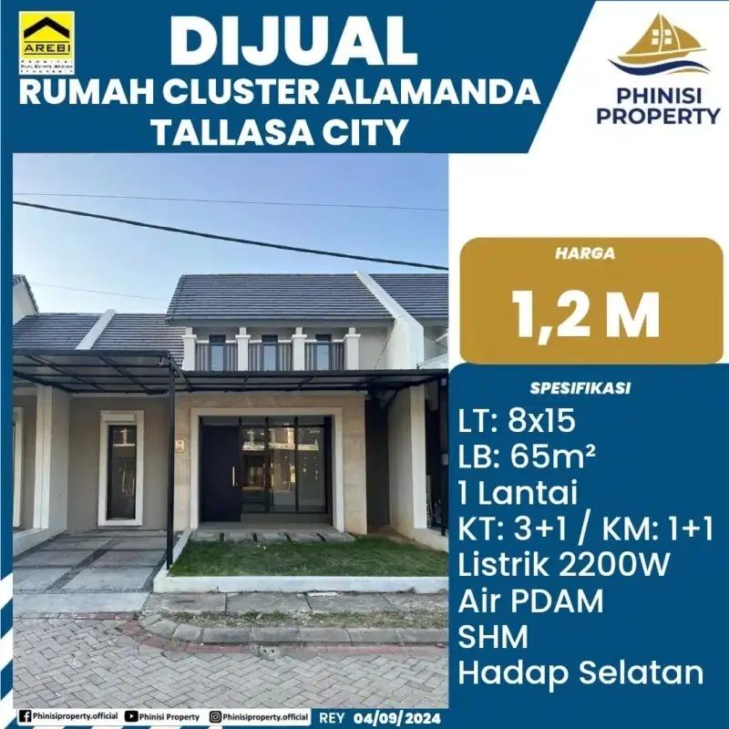 DIJUAL RUMAH CLUSTER ALAMANA DI TALLASA CITY | KT 3+1 | KM 1+1