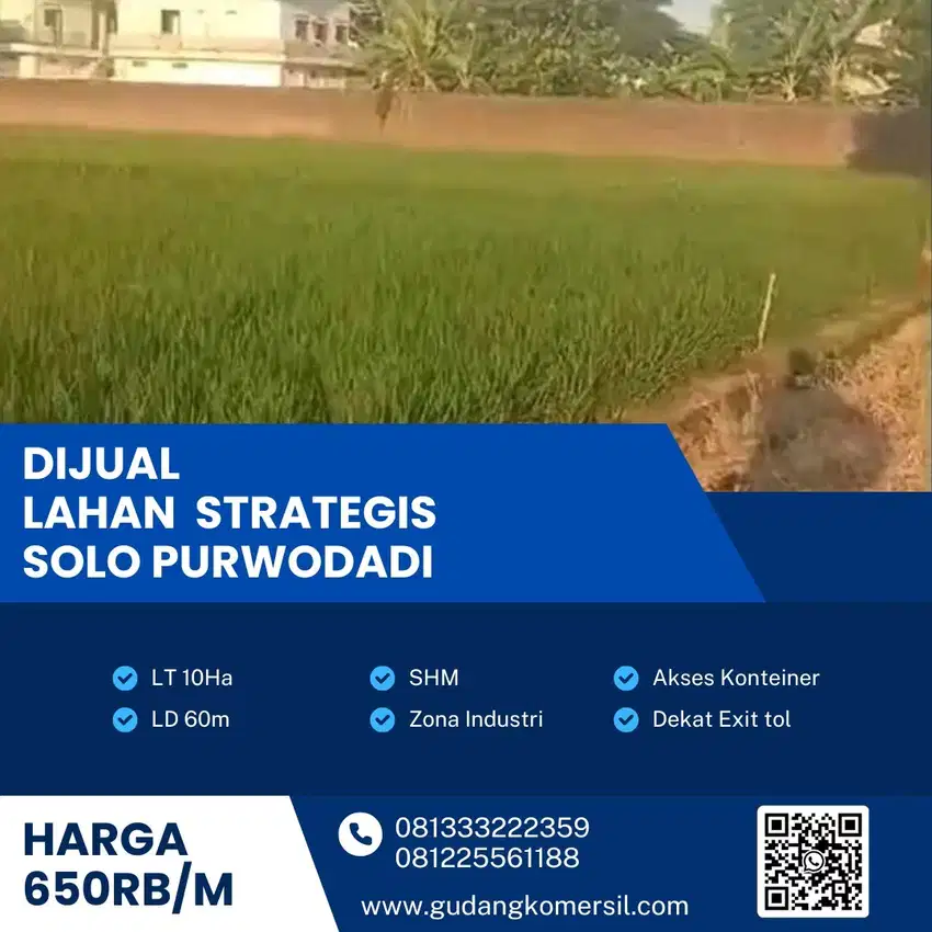 Dijual Lahan Zona Industri,Lokasi Sumberlawang,Sragen,Luas 10 Ha,Bu!