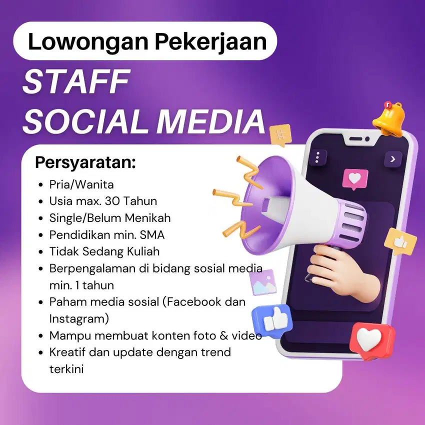 Lowongan Kerja Staff Social Media / Staff Sosial Media