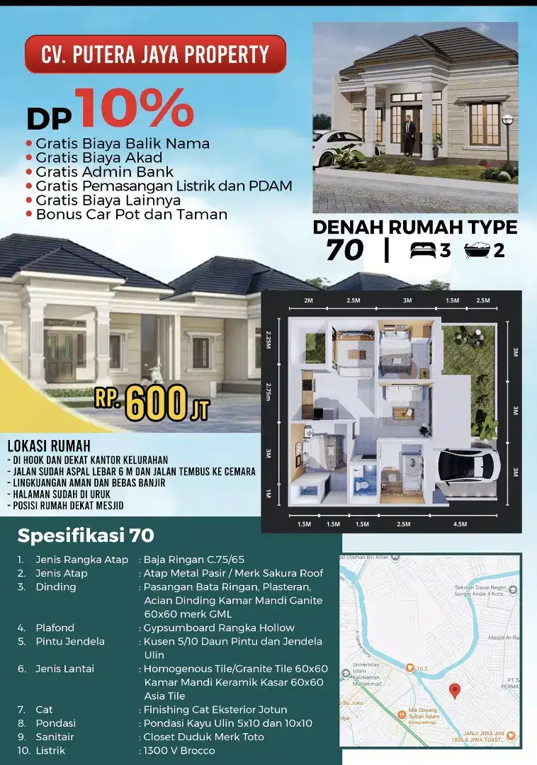 Dijual rumah semi permanen type 70 bisa CASH/KREDIT