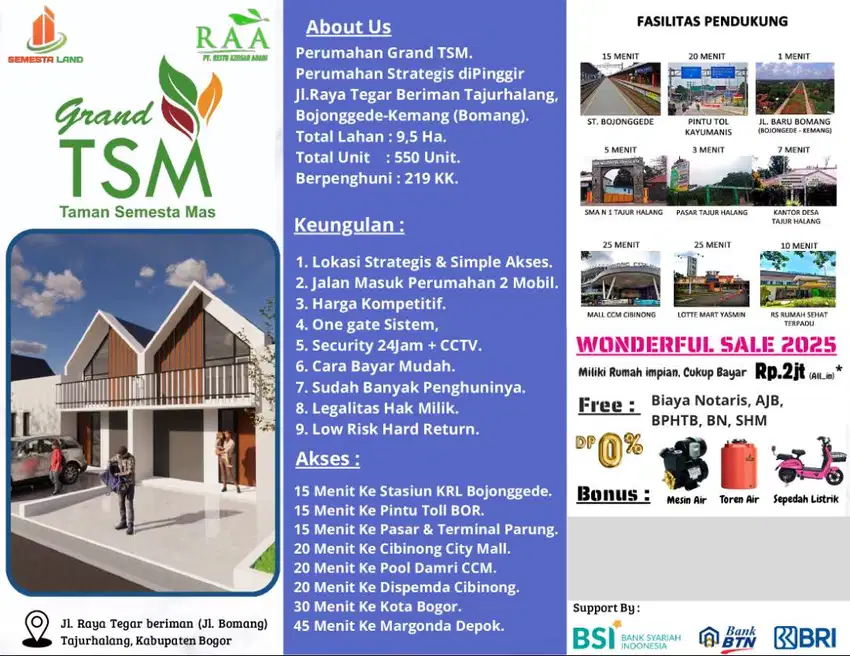 Jual rumah cluster TSM di jalan Bomang Tajur Halang Bogor