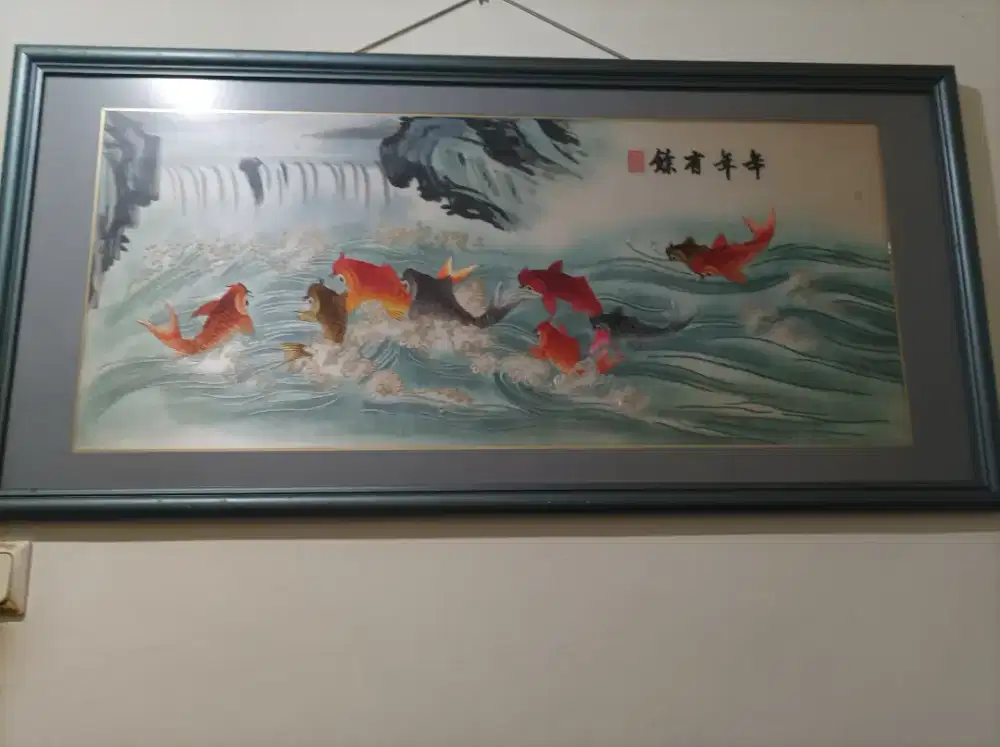 Lukisan sulam 9 ekor ikan koi