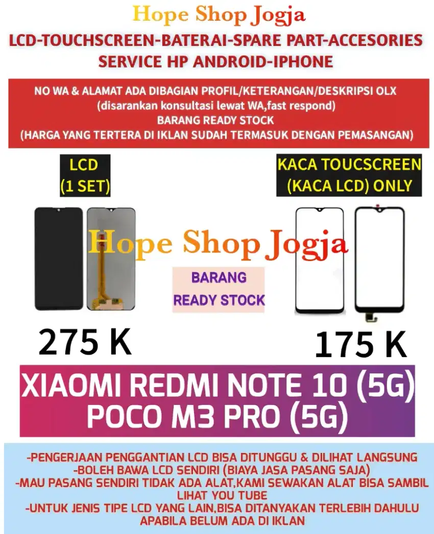 Service HP-Touchscreen-Baterai-LCD Poco M3 Pro (5G)-Redmi Note 10 (5G)