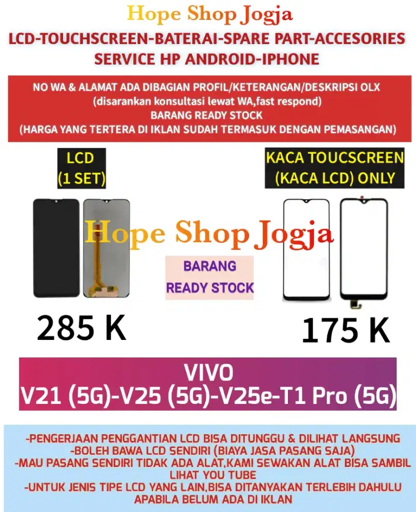 Touchscreen/Baterai-LCD Vivo V25E/V21 (5G)/V25 (5G)-T1 pro 5G