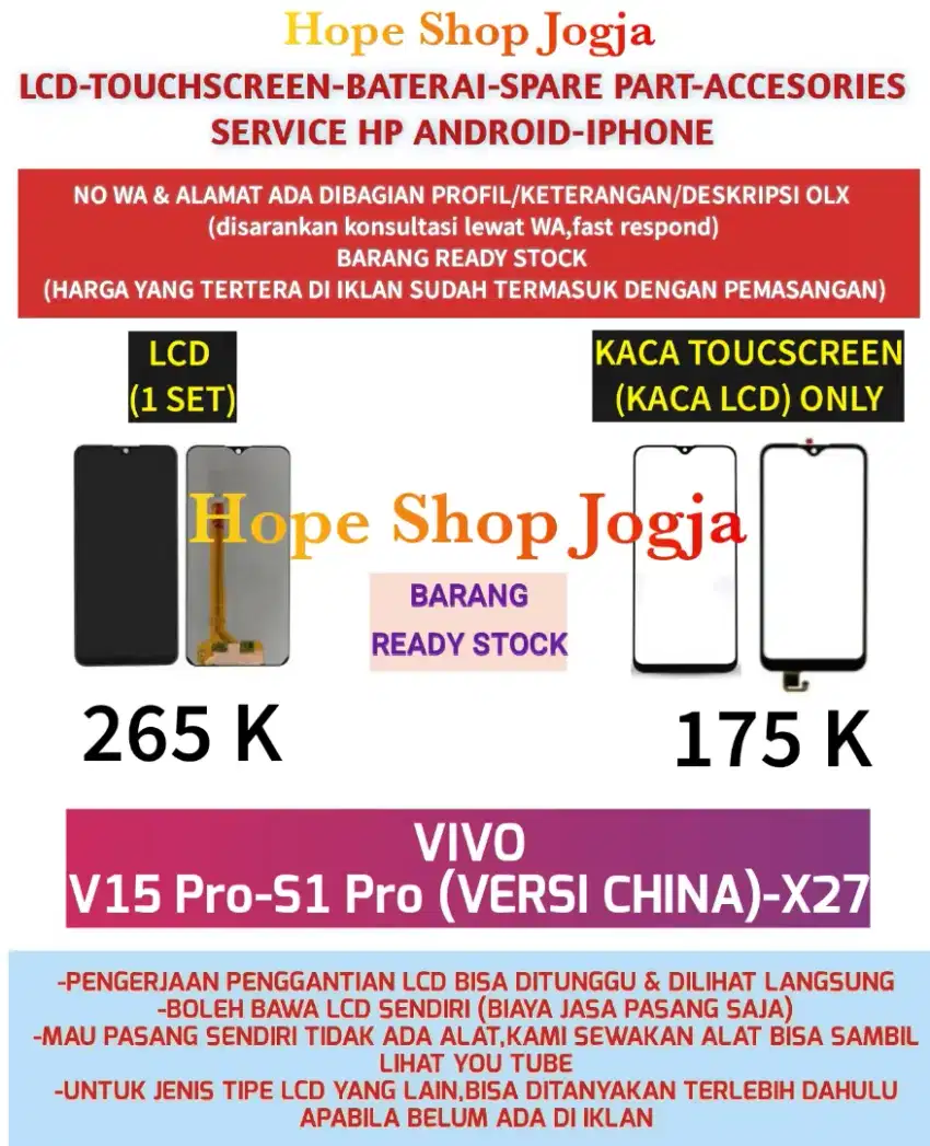 Service HP-Touchscreen-Baterai-LCD VIVO
V15 PRO-X27-S1 Pro