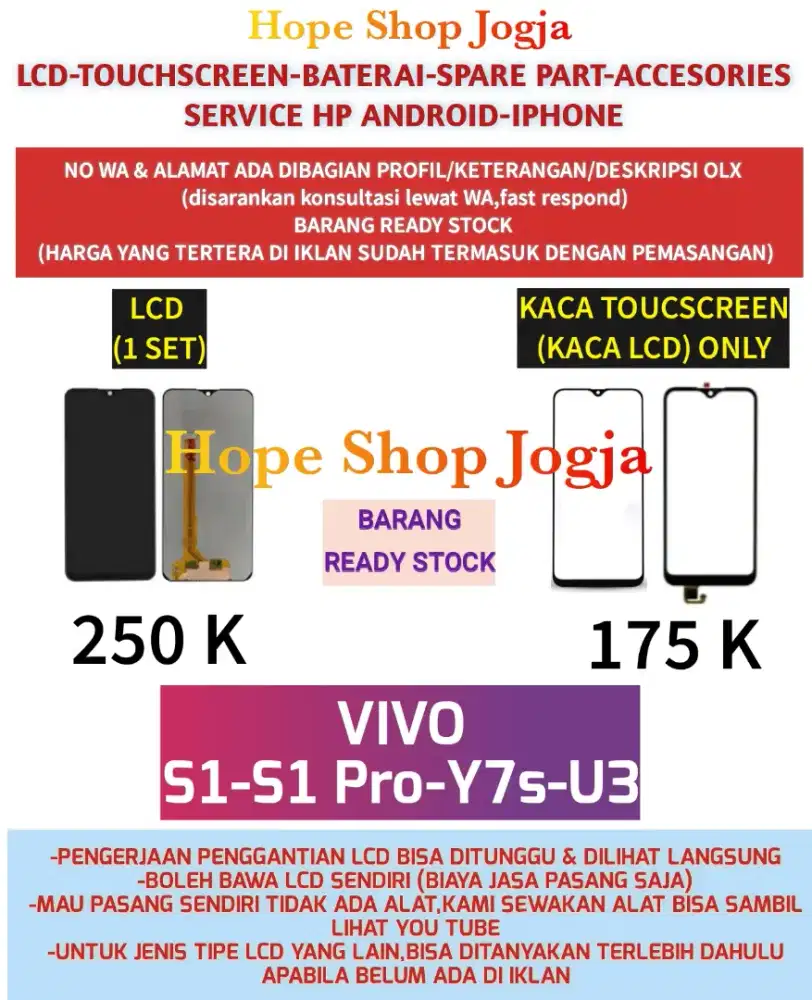 Touchscreen-Baterai-LCD VIVO
S1-S1 Pro-Y7s-U3