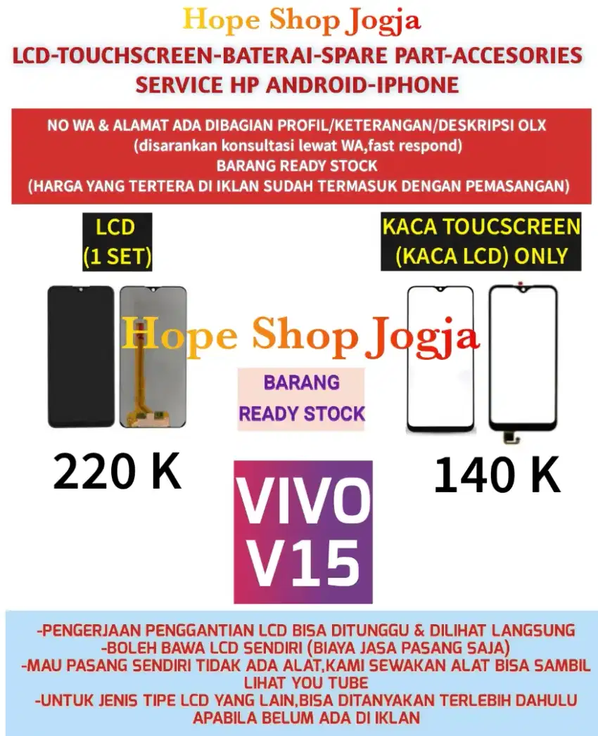 Service HP-Ganti Baterai/Touchscreen-LCD Vivo V15