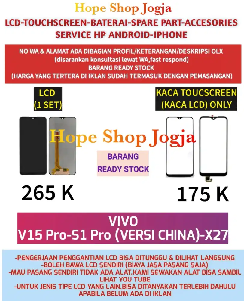 Ganti Touchscreen-Baterai-LCD VIVO
V15 Pro-S1 Pro (VERSI CHINA)-X27