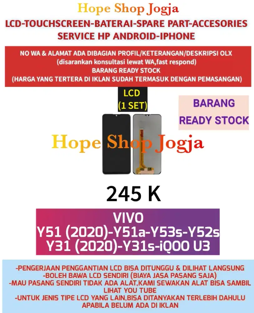 Service HP-Ganti Touchscreen-Baterai-LCD VIVO Y31 (2020)-Y31s-iQOO U3