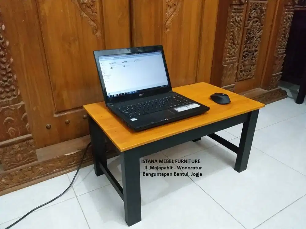 Meja Komputer Belajar Tulis Laptop Kos Kost Pendek Lesehan Kayu Mahoni