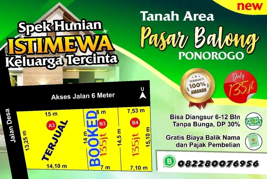 TANAH KAVLING DEKAT PASAR BALONG PONOROGO