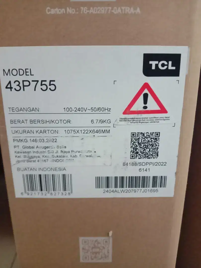 TV TCL 43P755 Kondisi Baru Murah Bisa Nego