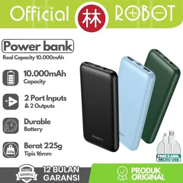 Robot RT12 Powerbank 10000 mAh Type C Micro USB Slim Grosir Bandung