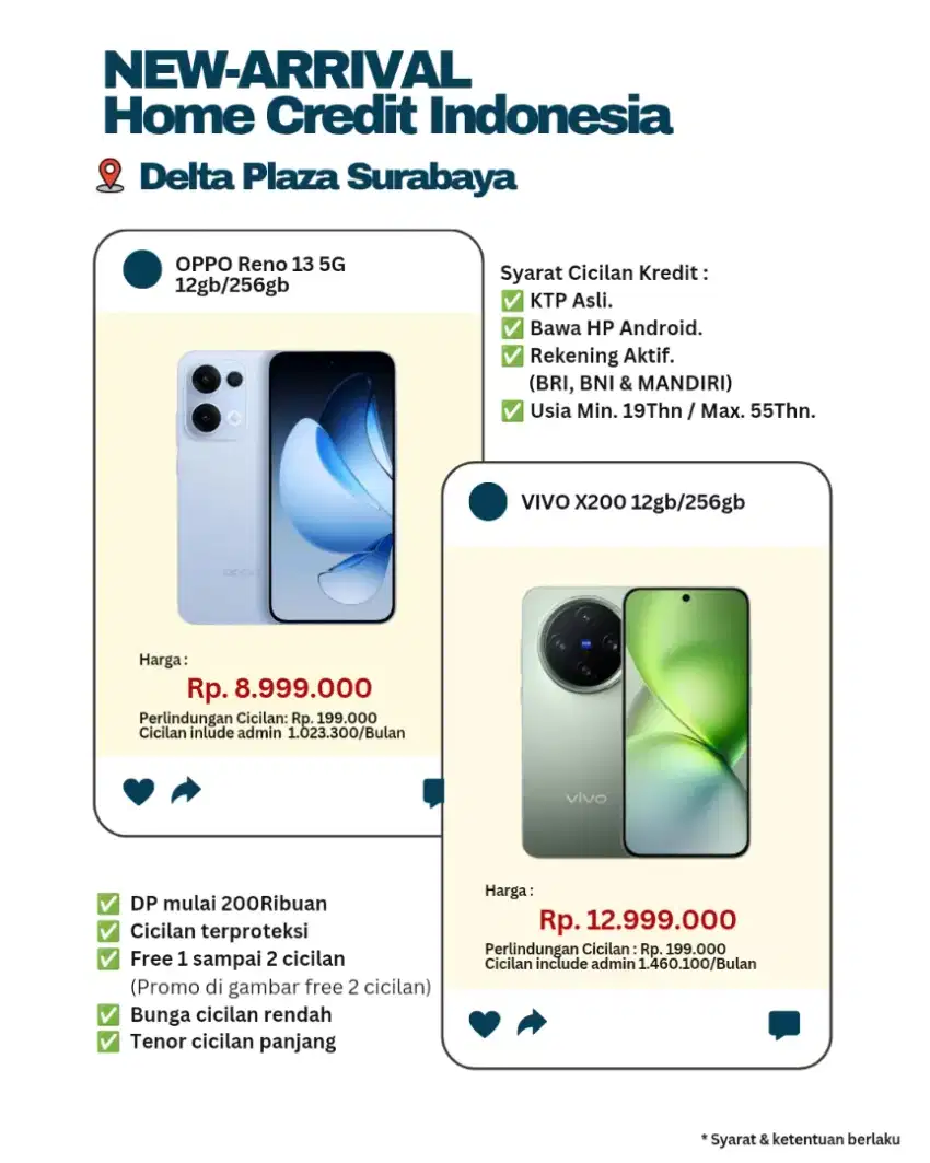 NEW ARRIVAL PRODUK OPPO & VIVO / HOME CREDIT PROMO FREE 2X CICILAN