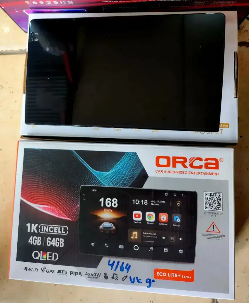 Head unit android Orca Qled 9in 4/64 carplay+kamera+pasang