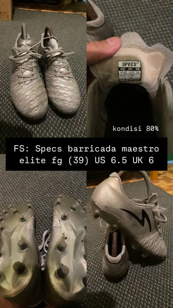 sepatu bola Specs barricada maestro elite fg size 39/US6.5/UK6 FULLSET