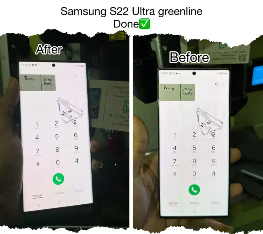 TERIMA REPAIR LCD SAMSUNG DAN IPHONE YANG GREEN LINE