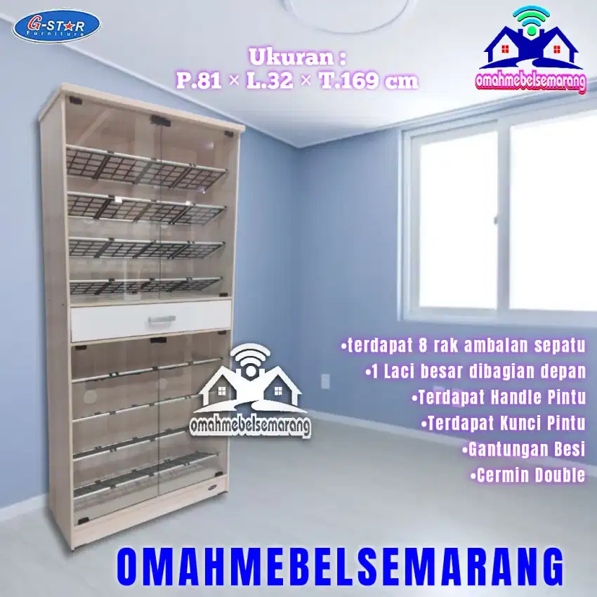 Lemari rak tempat sepatu pintu kaca GSTAR LSK shoes rack minimalis