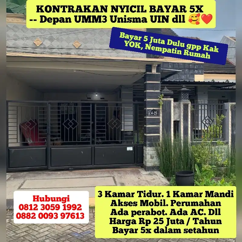 SEWA KONTRAKAN PER 3 BULAN RUMAH DEPAN UMM