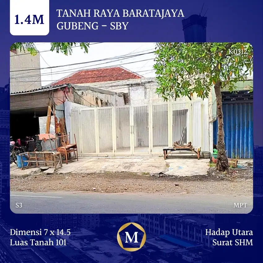 Tanah Raya Baratajaya SHM dkt Stasiun Bratang Pucang Ngagel Pusat Kota