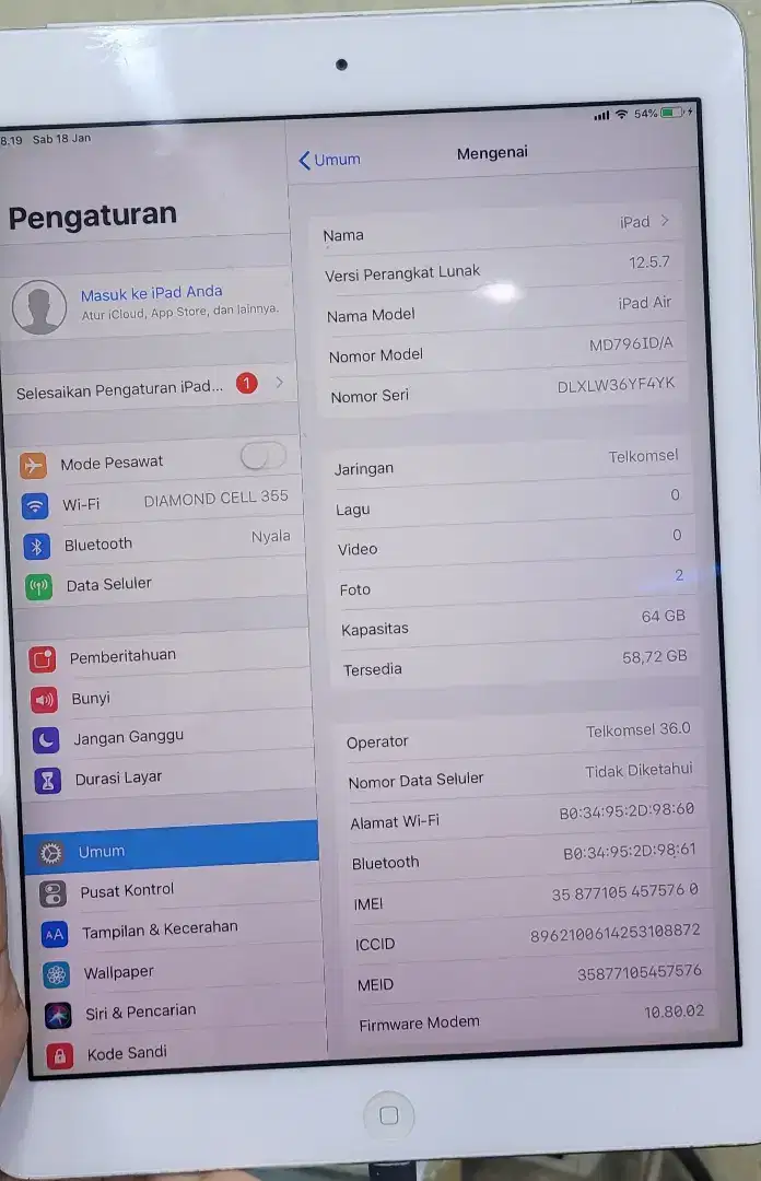 Ipad air 64gb ibox wifi cell