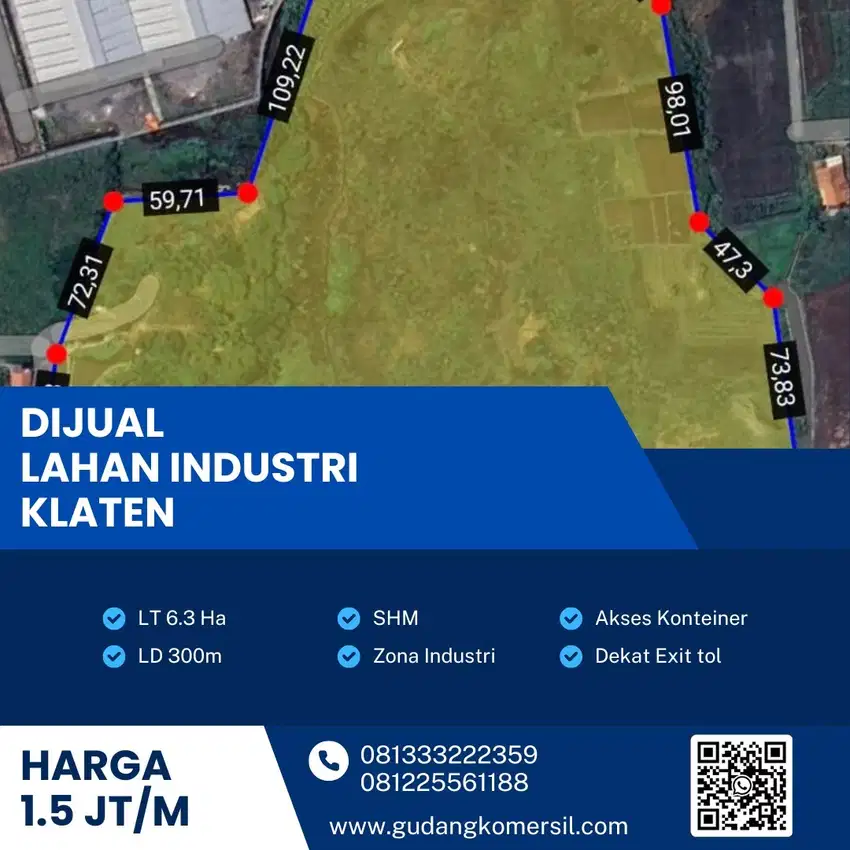 Dijual Cepat  Lahan Zona Industri,Lokasi Kuncen Klaten,Luas 6,3 Ha,Bu!