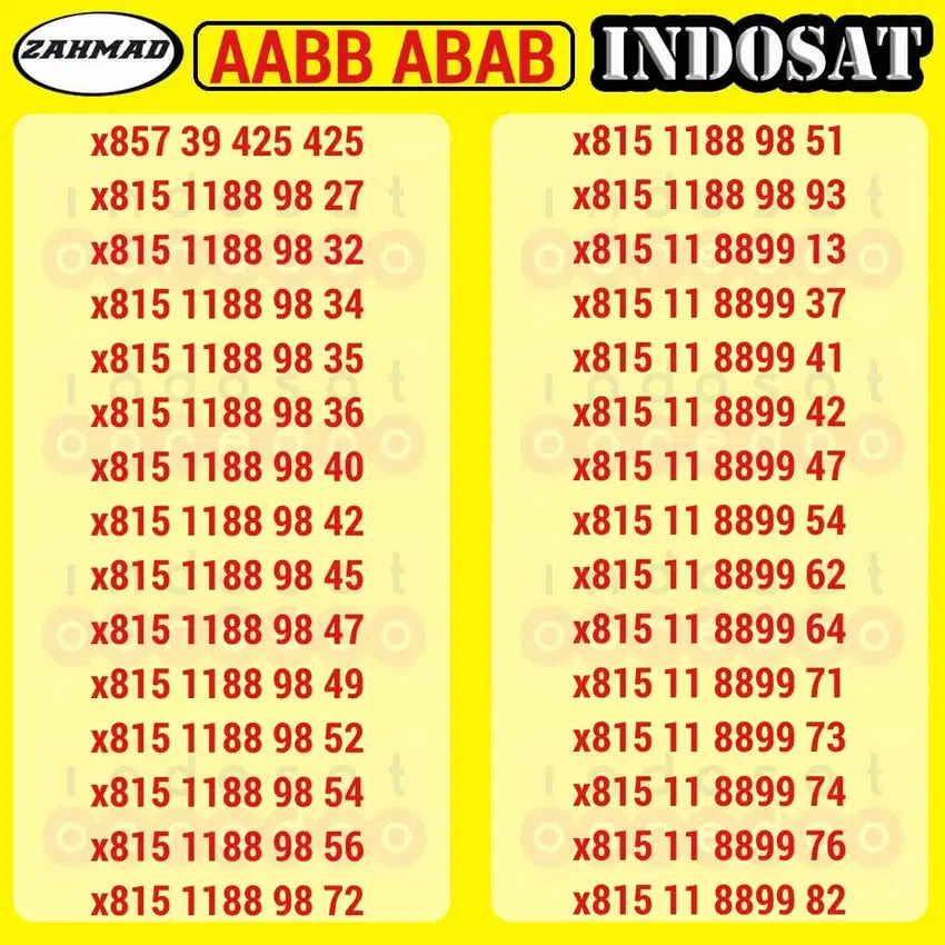 ISAT-B) NOCAN Indosat AABB ABAB ABBA kartu perdana nomor cantik IM3 mu