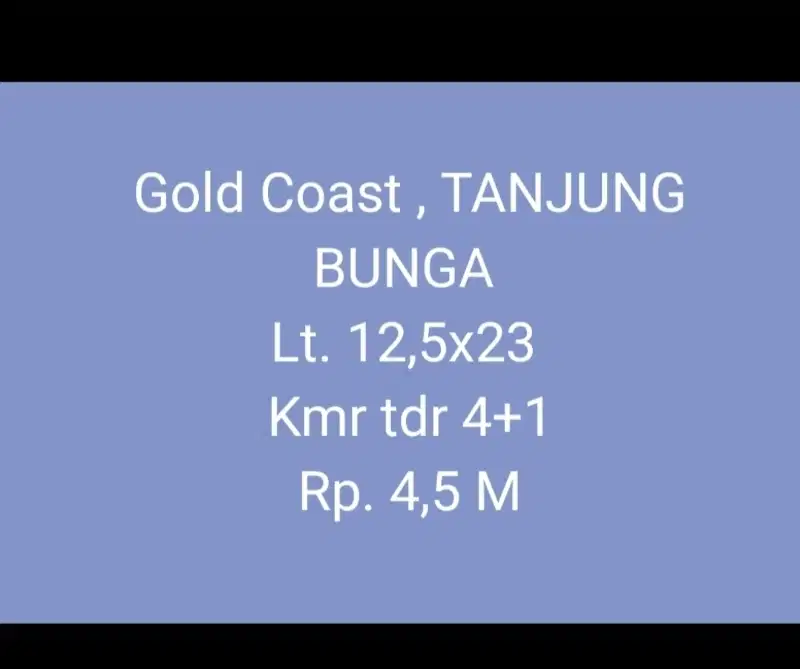 Di Jual Rumah Gold Coast, Tanjung Bunga