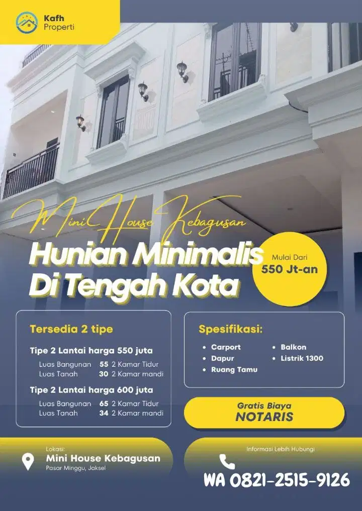 DIJUAL Rumah Minimalis 2-lantai Daerah Kebagusan Jaksel Akses Mobil