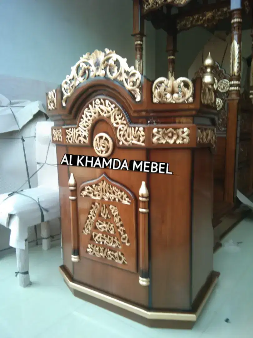 mimbar masjid mushola khutbah bahan kayu jati #09