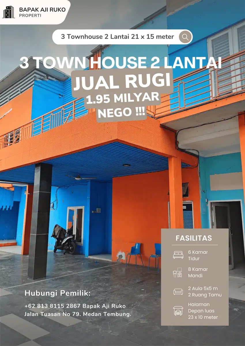 JUAL NEGO RUGI ! 3 Rumah Town House Gandeng 21 X 15m 5 Menit UNIMED