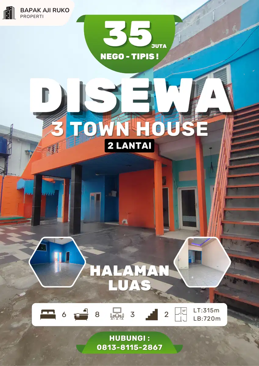 NEGO !! 3 Rumah Town House Gandeng 2 lantai 21 X 15m 5 Menit UNIMED