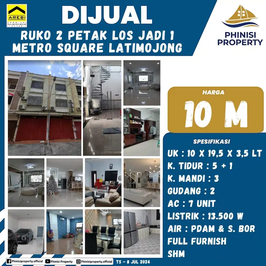 DIJUAL RUKO 2 PETAK LOS JADI 1 DI METRO SQUARE LATIMOJONG