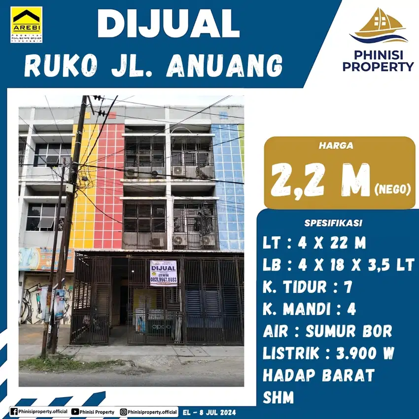 DIJUAL RUKO 3,5 LANTAI DI JALAN ANUANG DALAM KOTA MAKASSAR