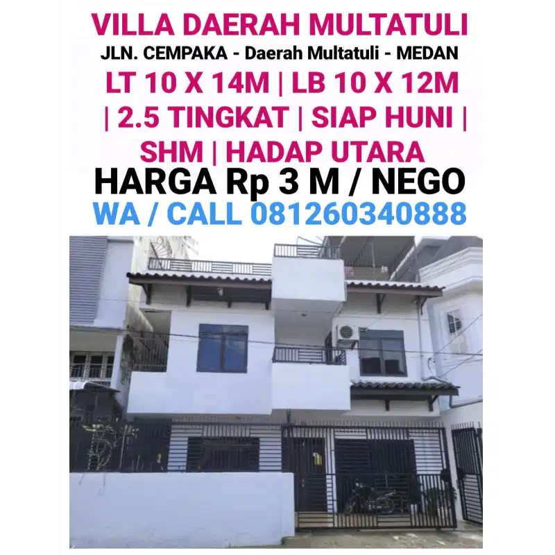 DI JUAL 1 UNIT VILLA SIAP HUNI DI JALAN CEMPAKA MULTATULI