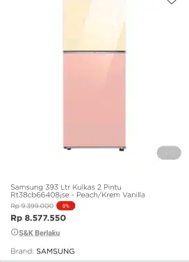 Kulkas 2 pintu Samsung 393ltr