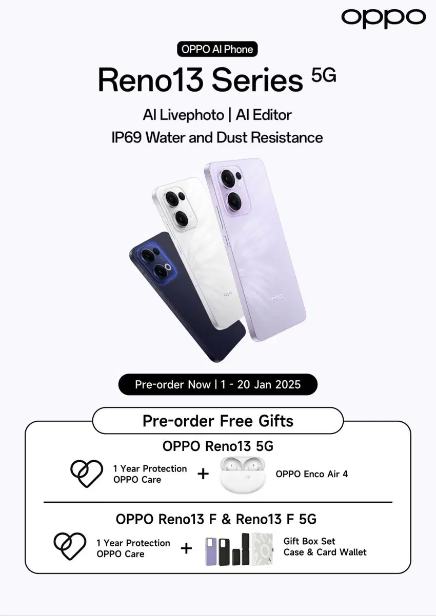 PO oppo Reno 13 Series free gift TWS. Rusak Ganti baru