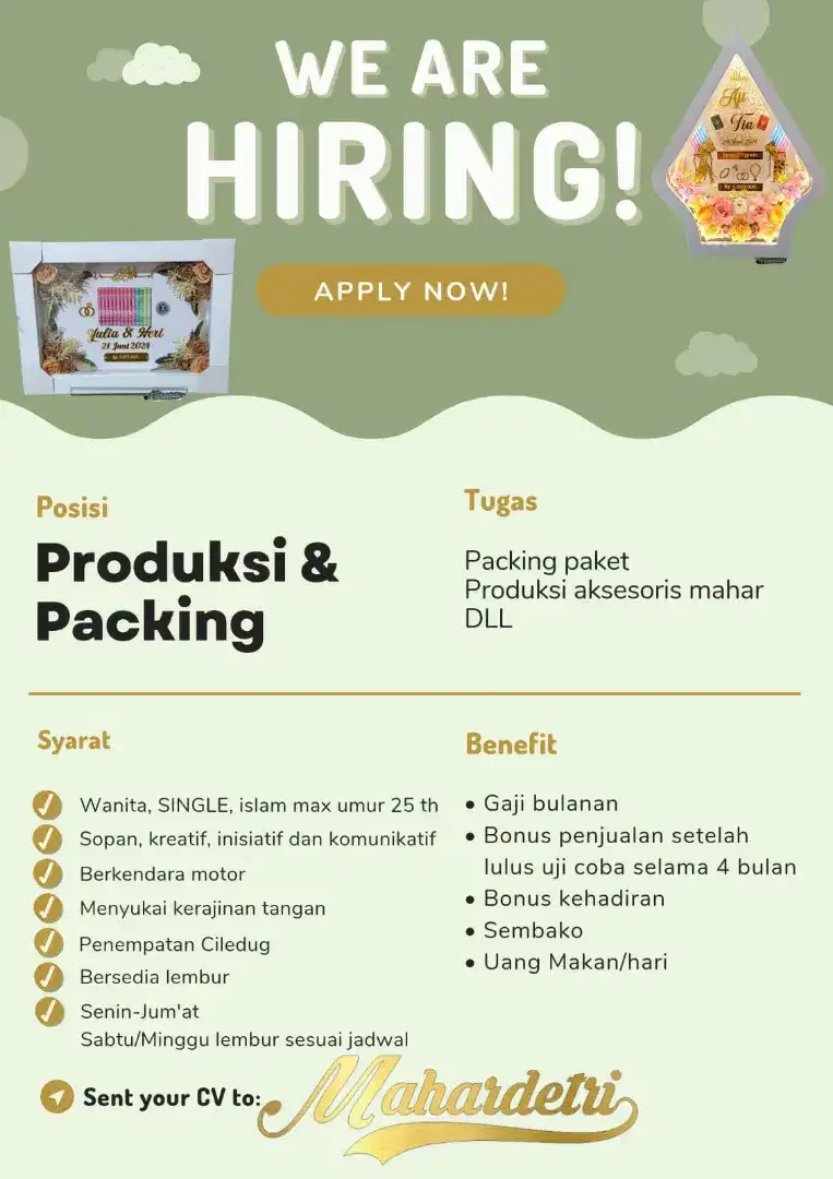 Admin packing marketplace & Produksi mahar seserahan