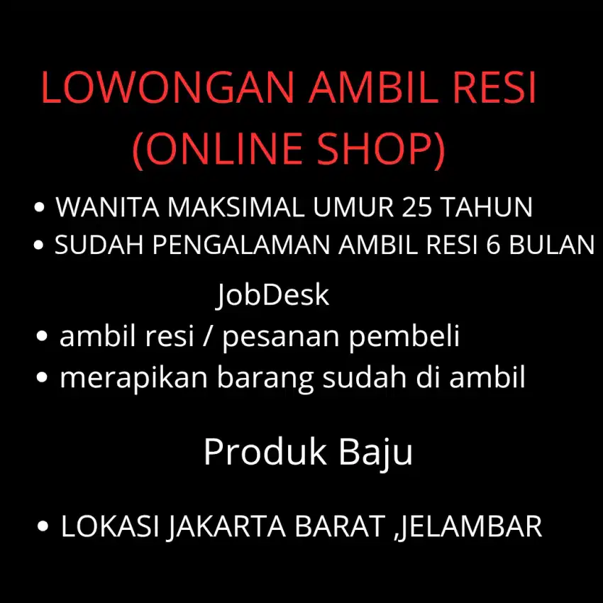 LOWONGAN AMBIL RESI (ONLINE SHOP)