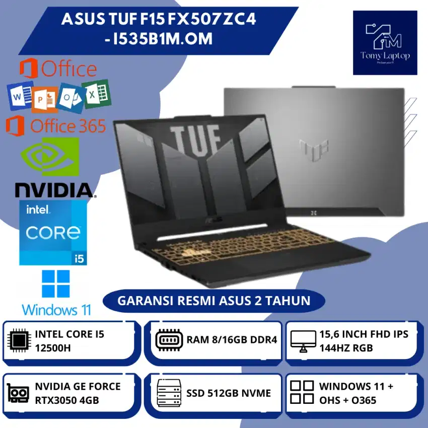 ASUS TUF F15 FX507ZC4 CORE I5-12500H RTX3050 4GB RAM8/16GB 512GB 15,6I