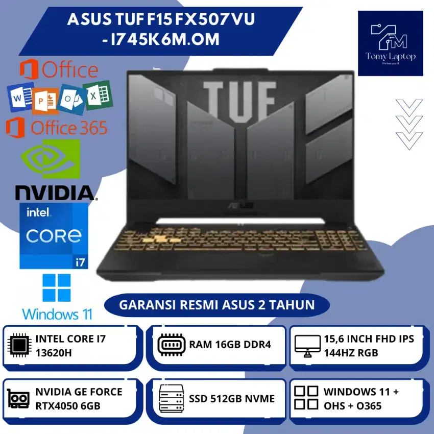 ASUS TUF F15 FX507VU CORE I7-13620H RTX4050 6GB RAM16GB 512GB 15,6INCH