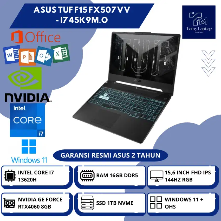 ASUS TUF F15 FX507VV CORE I7-13620H RTX4060 8GB RAM 16GB 1TB 15,6INCH