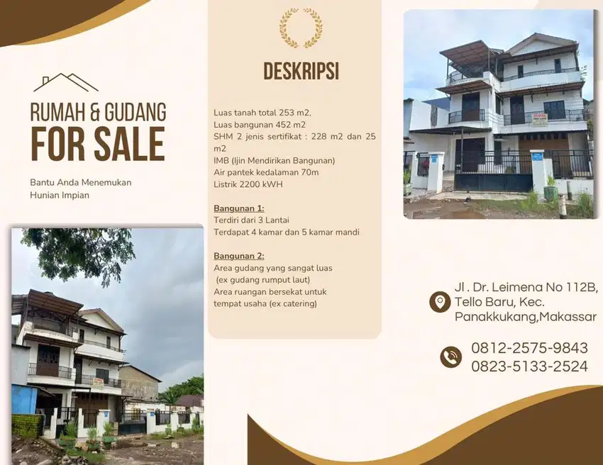 Jual cepat dan murah Rumah + Gudang (PEMILIK RUMAH)