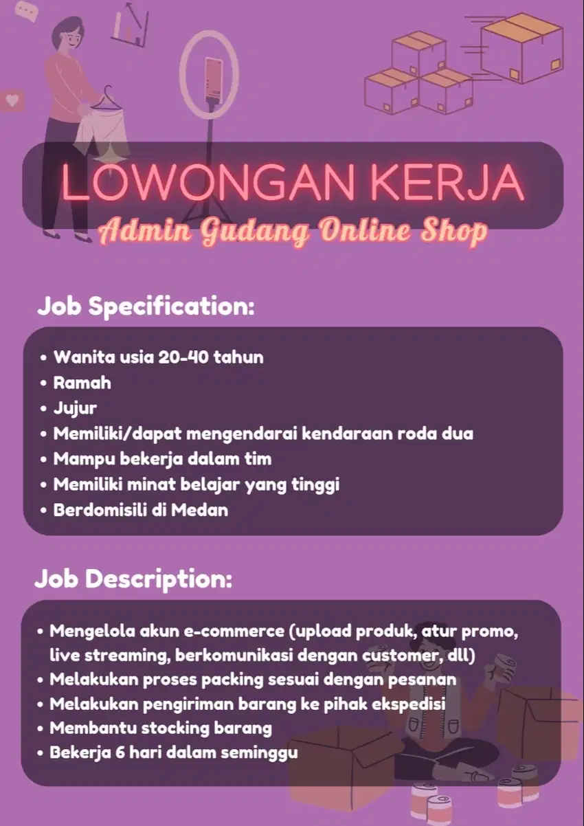 Lowongan admin gudang online shop