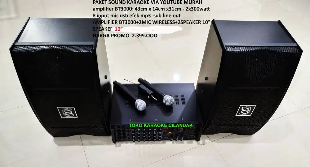PAKET SOUND KARAOKE VIA YOUTUBE MURAH amplifier BT3000: 43cm x 14cm x