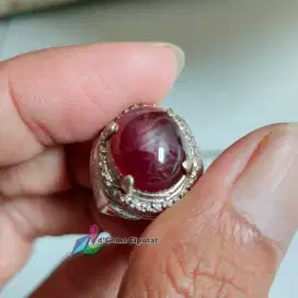 Batu Cincin Akik Permata Natural Ruby Star Merah Maroon Murmer