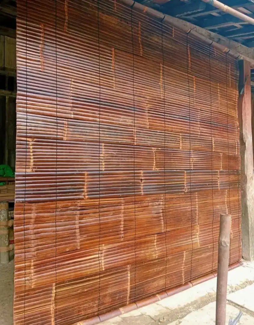 Jual tirai bambu outdoor finishing vernis